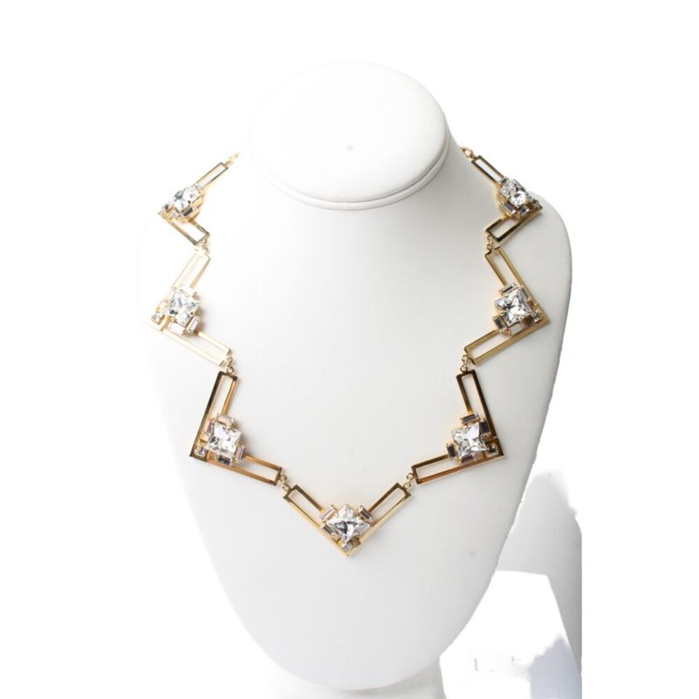 Auden Womens Gold Tone Crystal Geometric Collar Necklace 20"